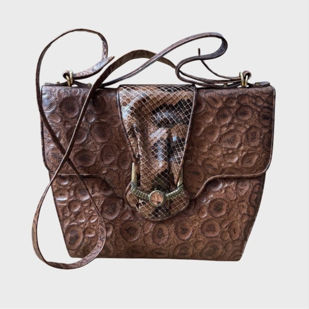 Vintage‎ 90's Sharif USA Leather & Snakeskin Crossbody Bag Mixed Texture Western